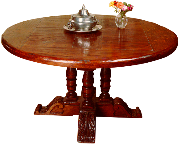 Table ronde 4 pieds en colonnes de style Louis XIII